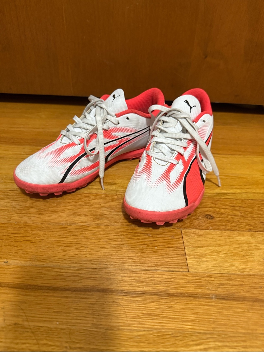 Puma Kids White and Coral/Black Turf Sneakers